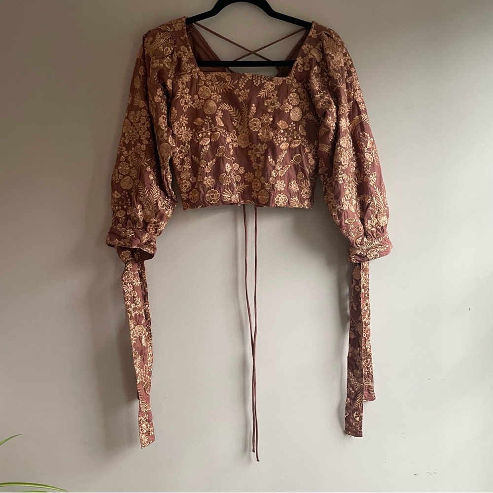 EDDY Cotton Bronze / Copper Embroidered Lace Back Top